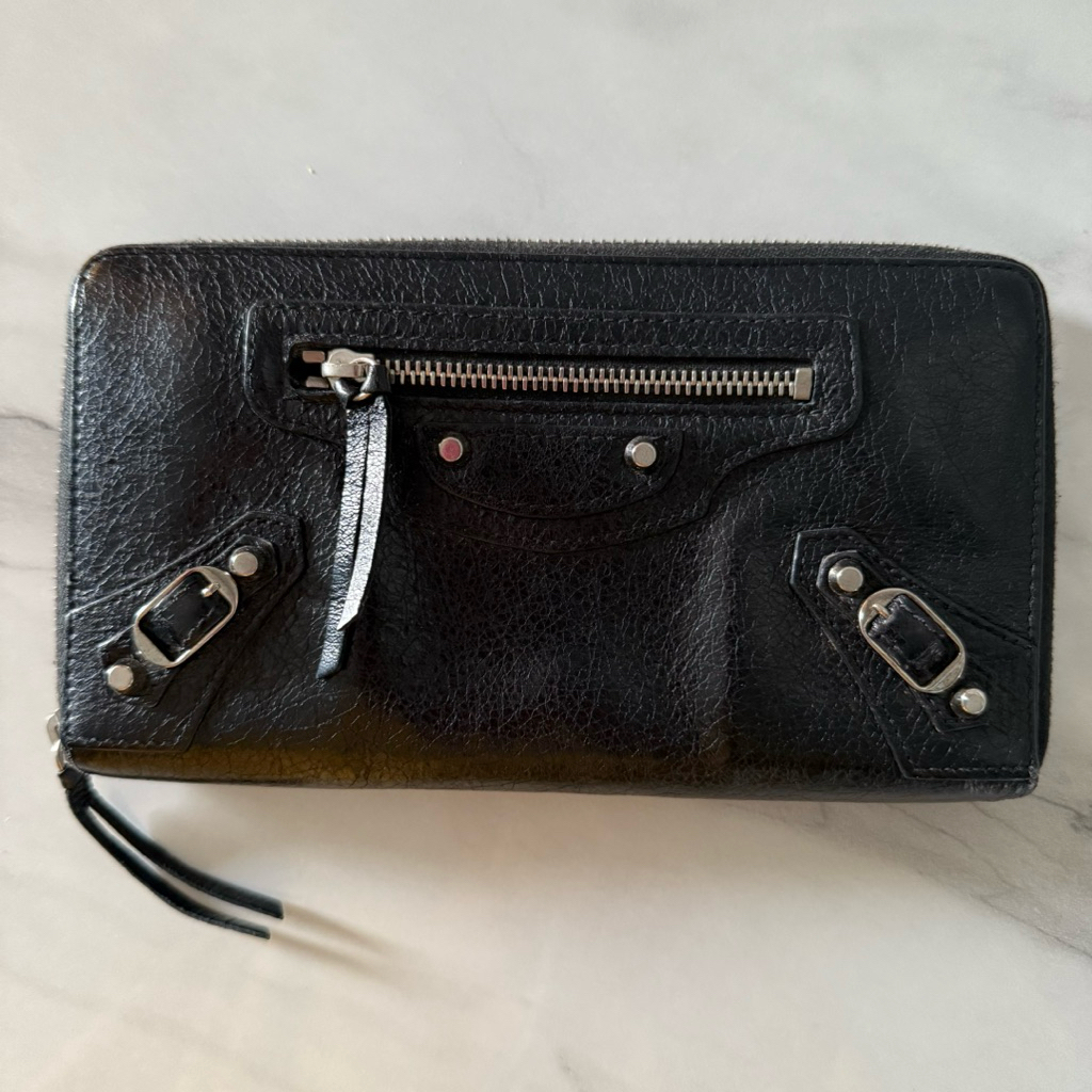 Preloved Balenciaga Classic Continental Zip Around Arena Lamb Wallet SECOND ORIGINAL