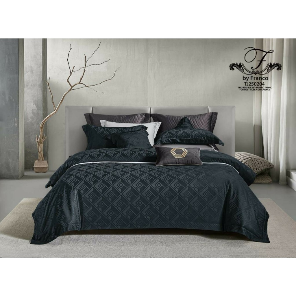 Bedcover Sprei Set KingKoil Sutra Tancel Organik Sprei Sultan Warna Hitam BW Bed Cover Sutra Organik