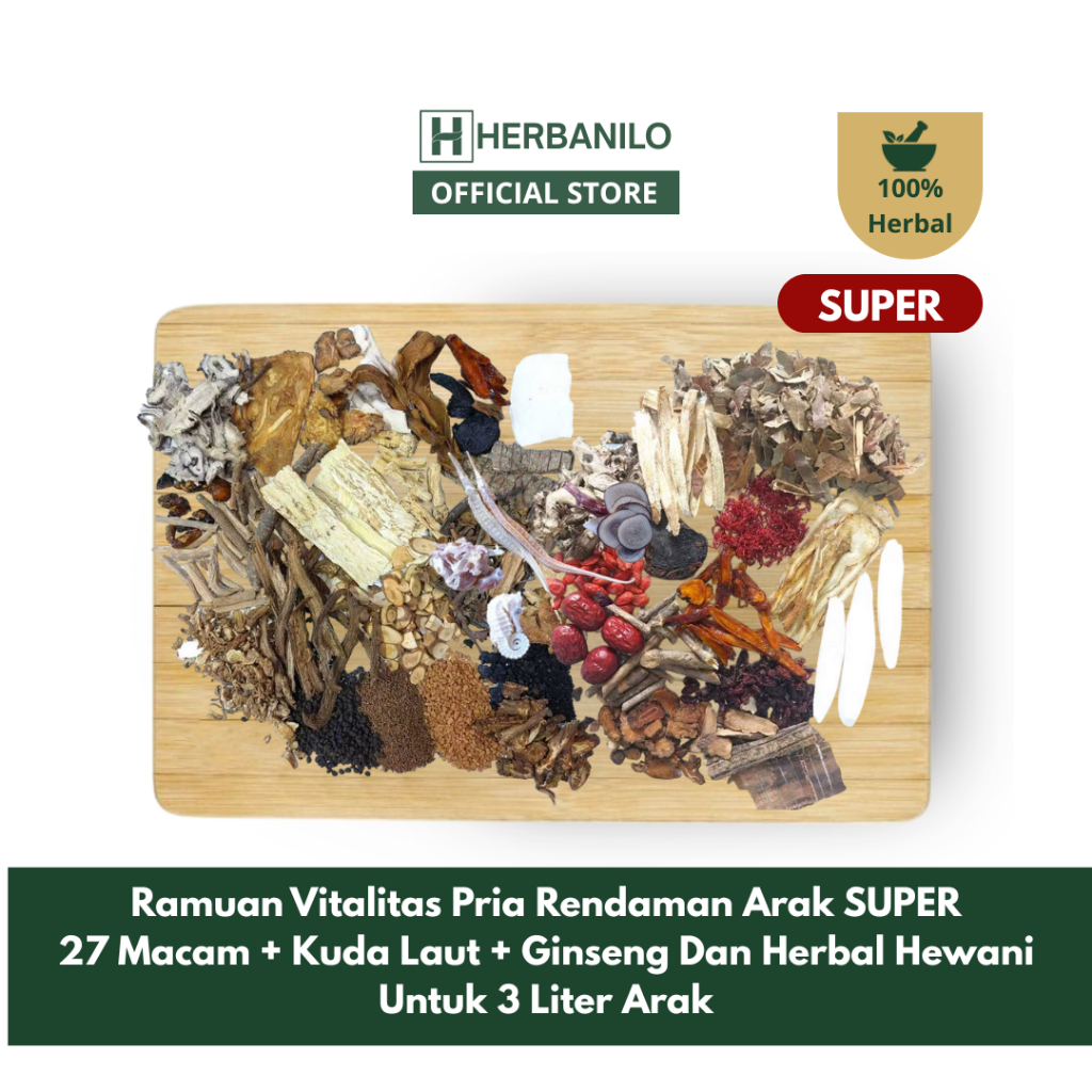Herbanilo - Ramuan Vitalitas Rendaman Arak SUPER 27 Macam Untuk Stamina Dan Vitalitas Pria Untuk 3 L