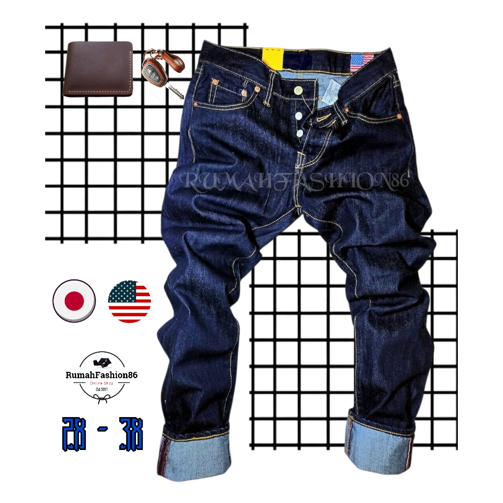 [FREE ONGKIR XTRA] CELANA CASUAL PANJANG BIRU DONGKER POLOS ORIGINAL DENIM SELVEDGE JEANS USA/JAPAN