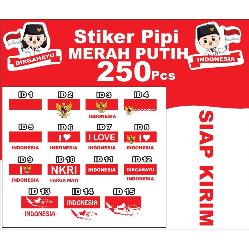 

250 pcs STIKER PIPI MERAH PUTIH, belum dipotong