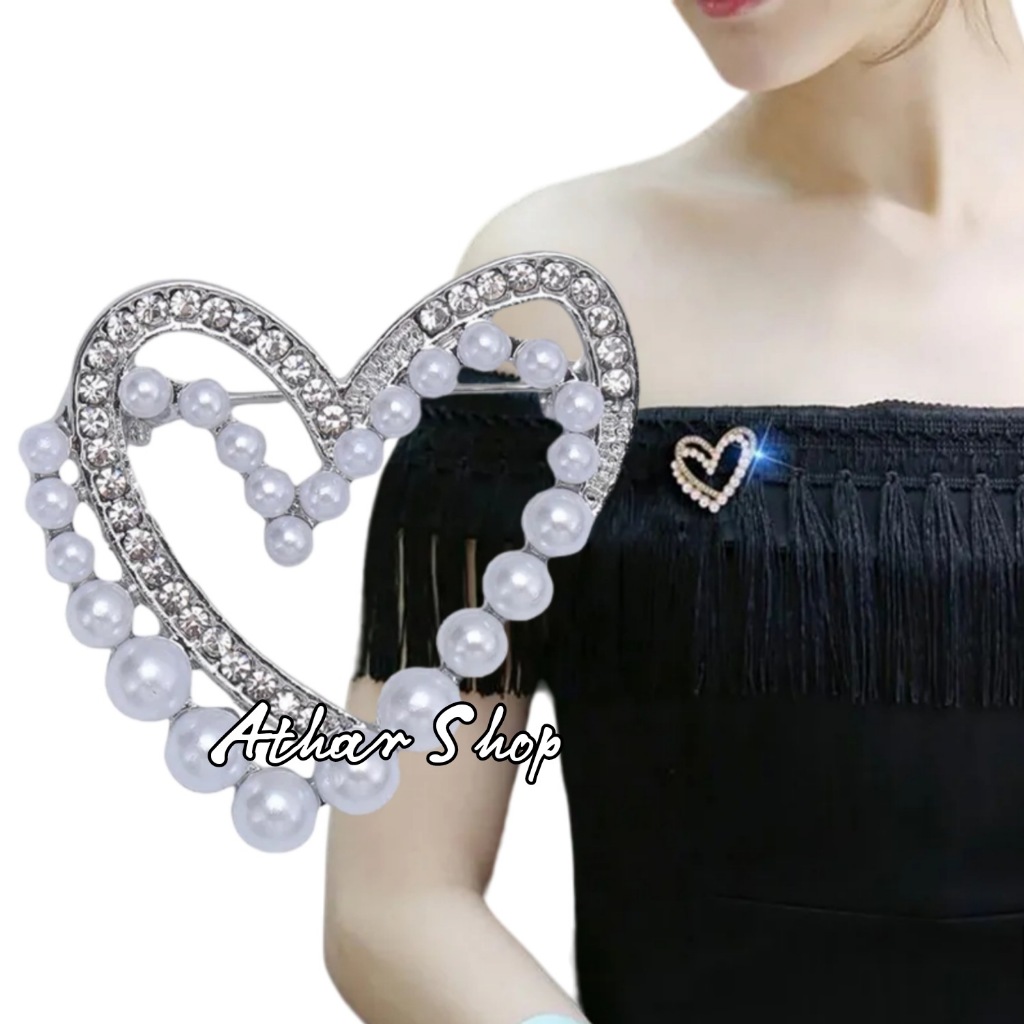 Bros Baju Korea Style Love Mutiara Zirkon Koleksi Bros Wanita Murah