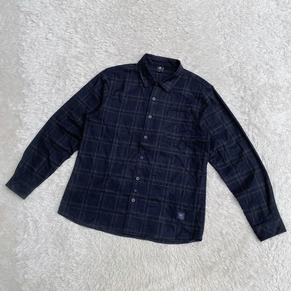 Millet Golf Kemeja Flannel Fleece Shirt Button Up Slim Fit Long Sleeve