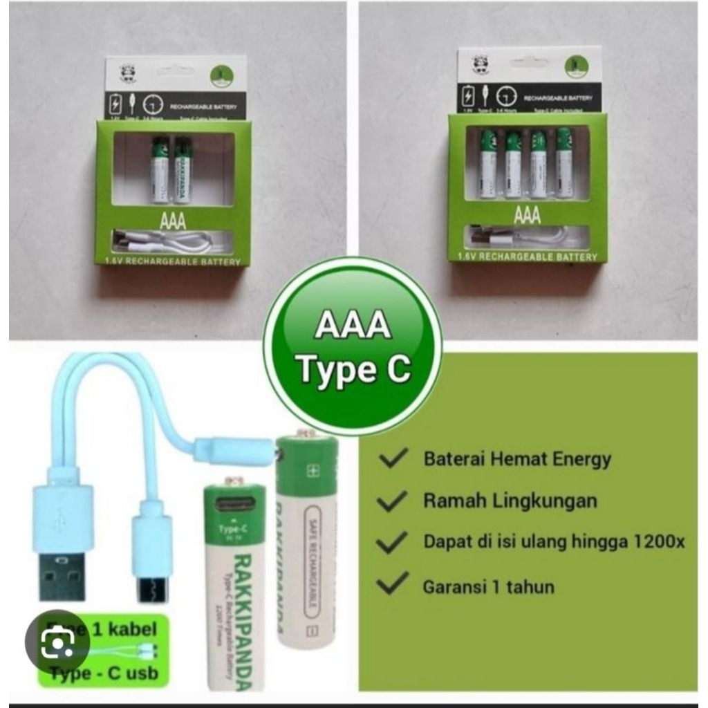 BATERAI CAS USB | MICROBATT RAKKIPANDA AAA isi 2