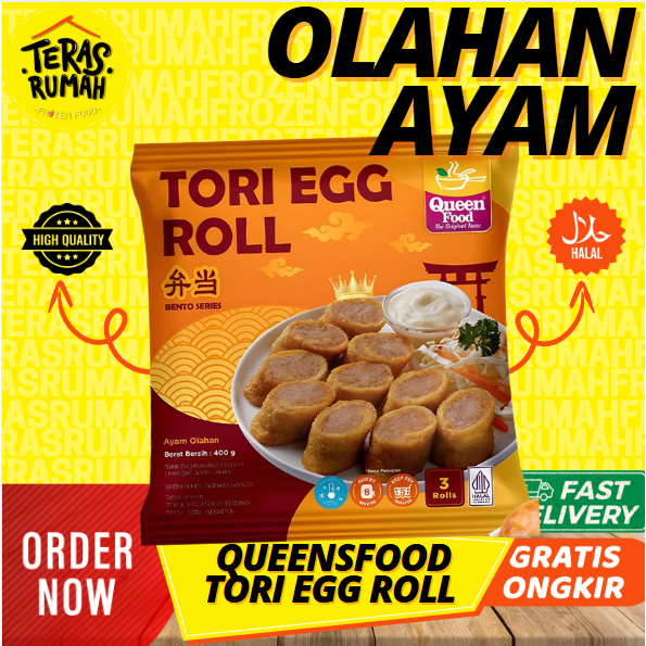 

QUEENFOOD - EGG TORI CHICKEN ROLL ISI 3 LONJOR (BISA JADI 18POTONG) EGGROLL HOKBEN