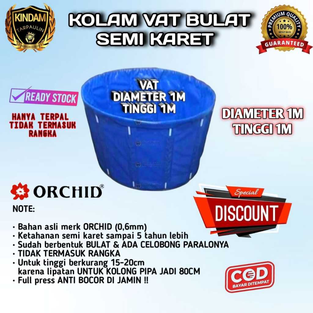 KOLAM BULAT IKAN KOI VAT D1 x T1 SEMI KARET ORCHID HANYA TERPAL SAJA