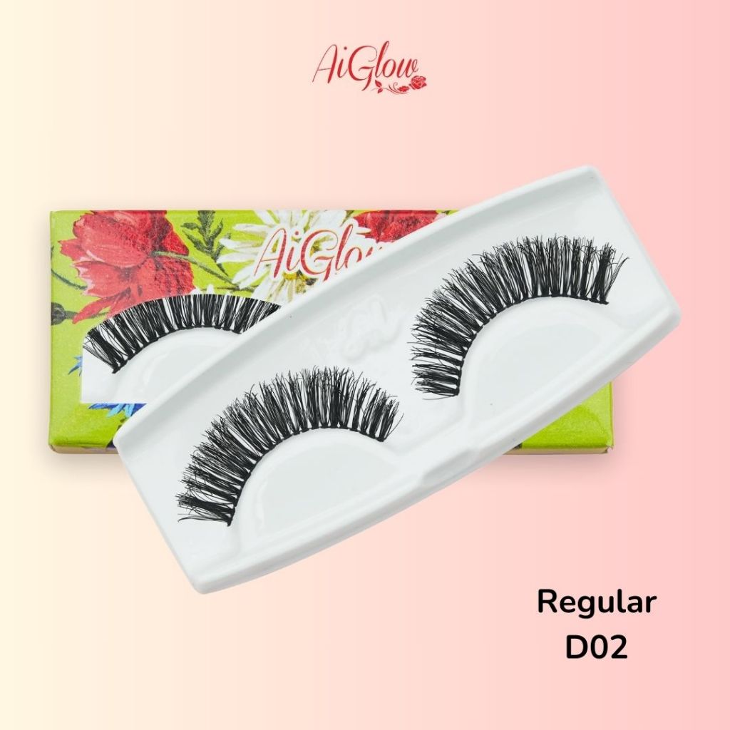 Bulu mata palsu natural AiGlow D02 Regular 3D| Berbahan import dari Korea Lusinan/6psg/3psg