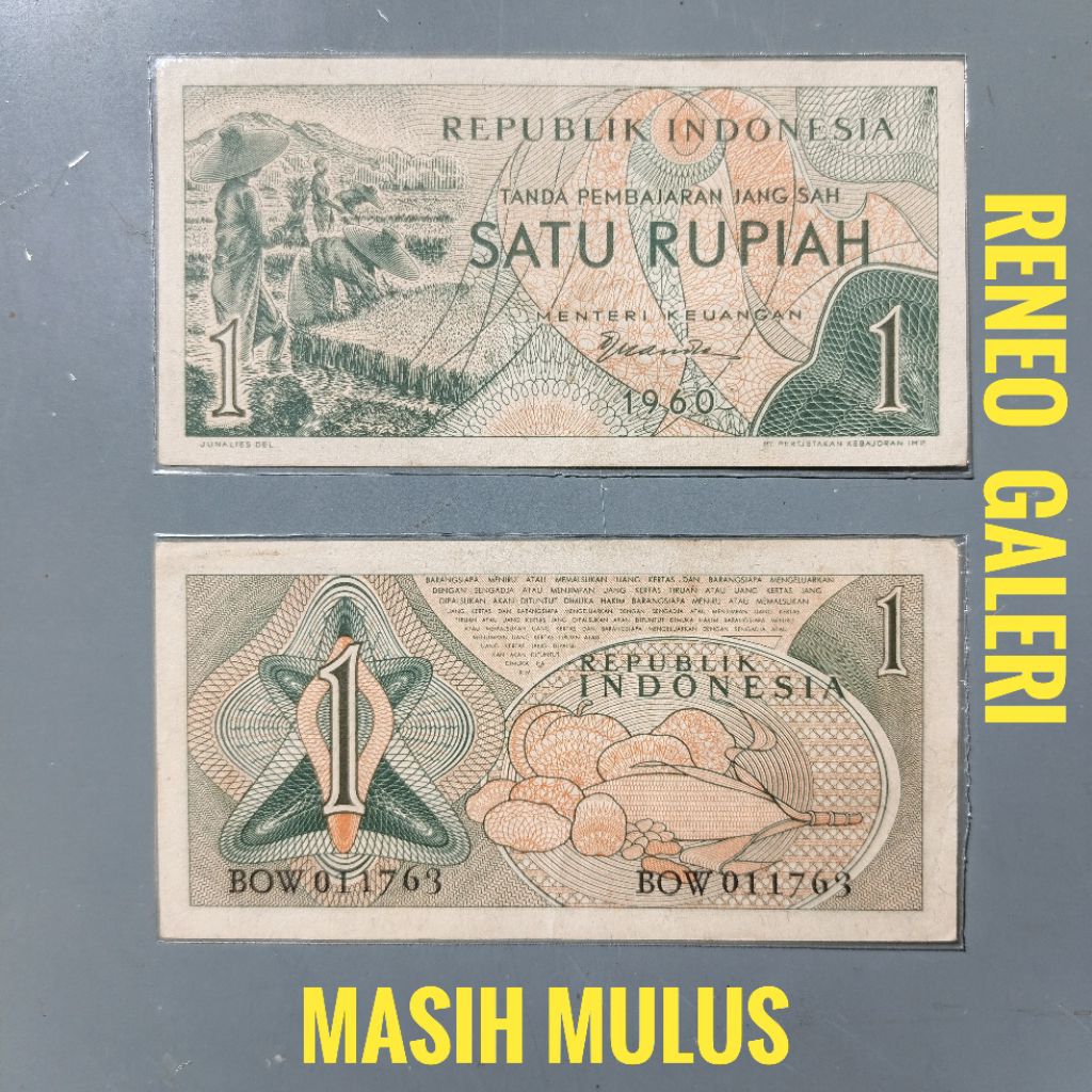 Mulus asli Rp 1 Rupiah Tahun 1960 1961 Seri Sandang Pangan uang kertas Kuno duit jadul lawas lama or