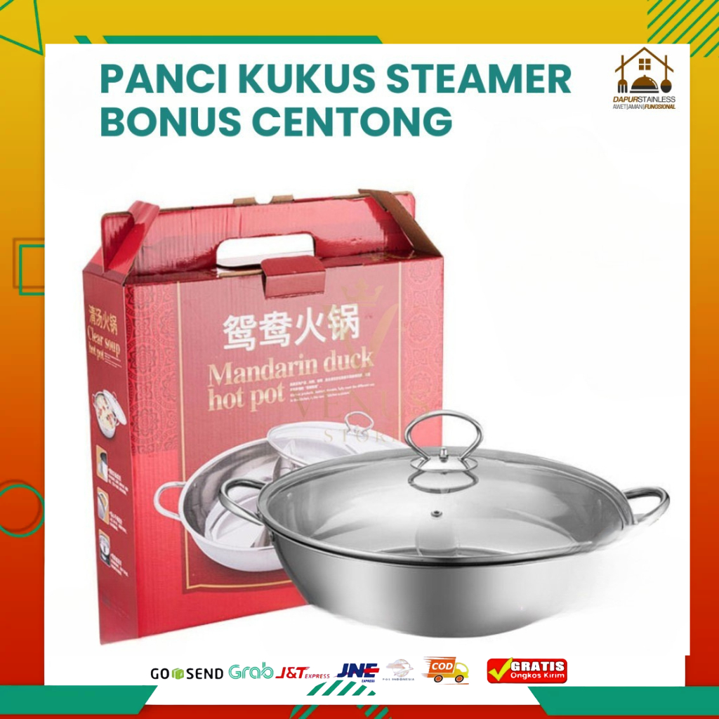 Dapur Stainless Panci Kukus Steamer Stainless / Panci Serbaguna Kukus & Rebus Tutup Kaca