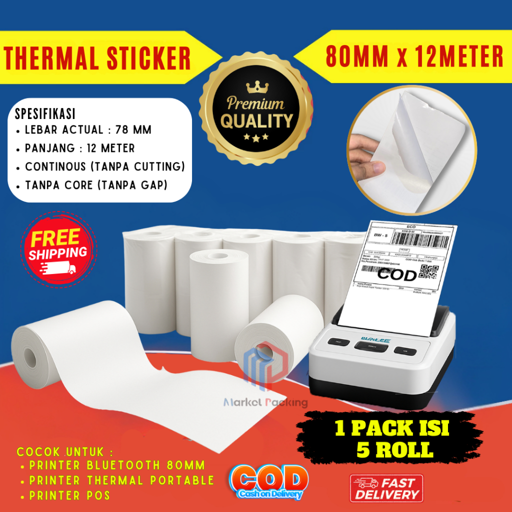 

KERTAS STIKER THERMAL 80MM X 12 METER CONTINOUS LABEL THERMAL RESI