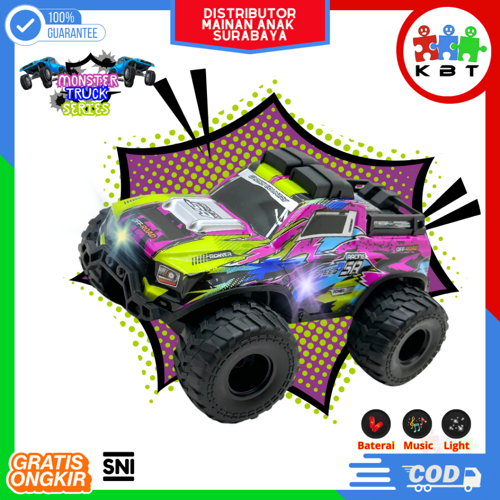 Mainan Mobil Remote Control RC Bigfoot Monster Truck Lampu LED Besar Ban Karet Mainan Anak Laki-laki