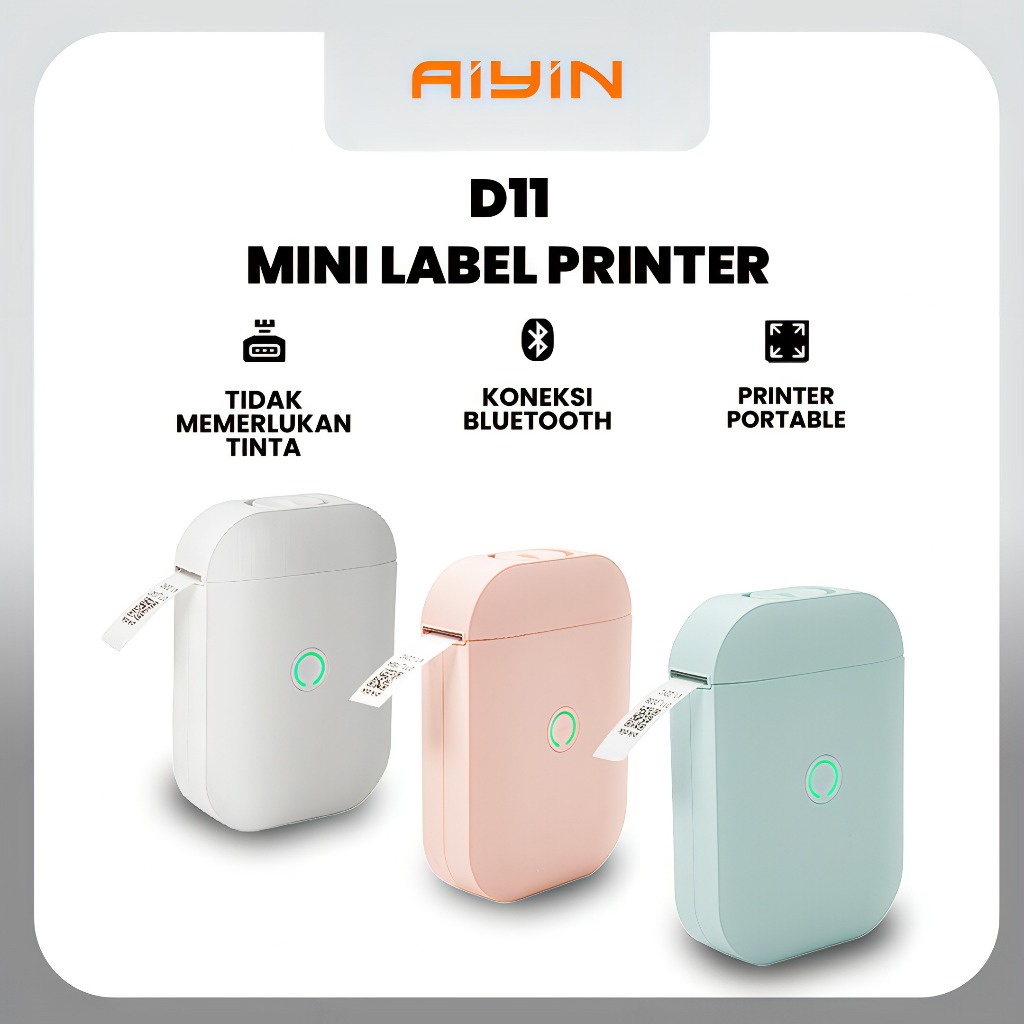 

AiYin D11 - Printer Label Portable Wireless 15mm Serba Guna - Portable Mini Wireless Printer - Thermal Sticker Label Printer - Teknologi Terbaru 2025