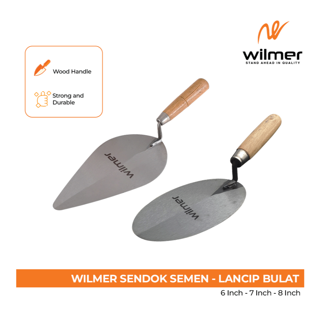 WILMER Sendok Semen Lancip Bulat Gagang Kayu - Sendok Semen Lancip - Sendok Semen Bulat - Cetok Lanc
