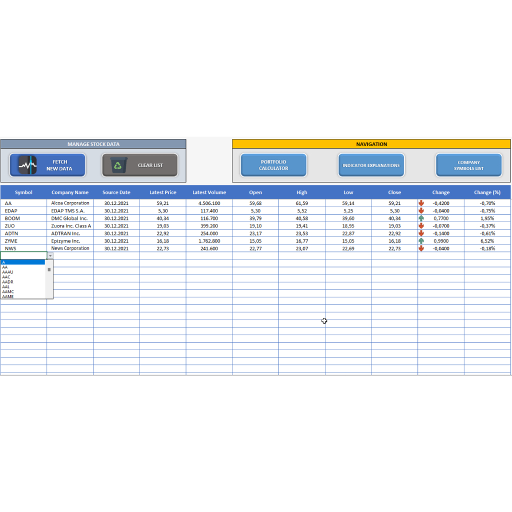 Templat Excel Kalkulator Harga Saham