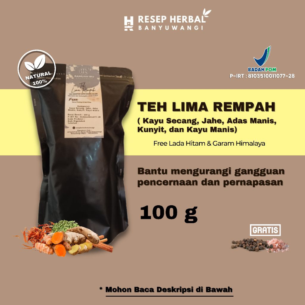 

TEH LIMA REMPAH “ RAMUAN IBU” JAHE, KUNYIT, KAYU MANIS, SECANG, DAN ADAS MANIS