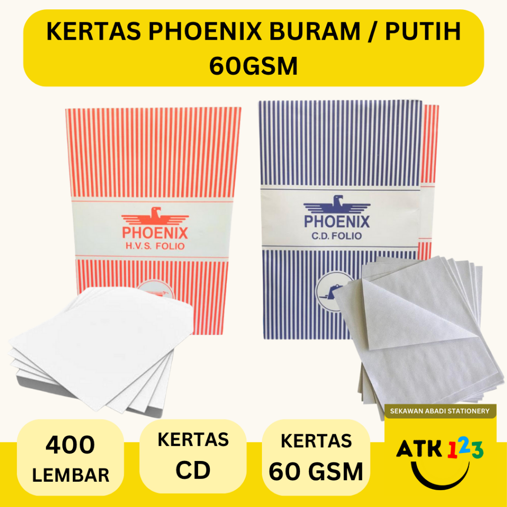 

PHOENIX Kertas CD Buram / Kertas HVS 60GSM Ukuran Folio F4 Merk Phoenix