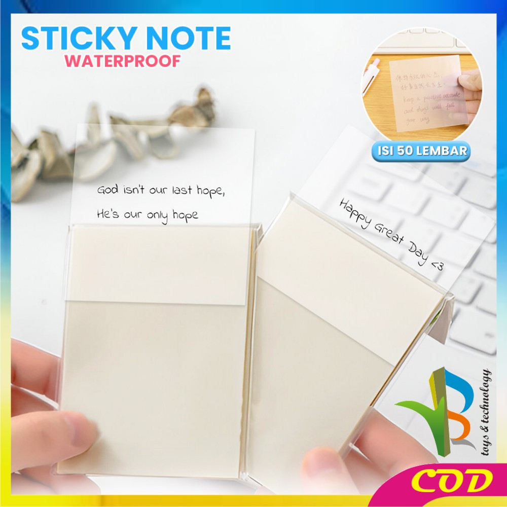 

EC RB-A87 Sticky Note Transparan Uk 76X76 Isi 50 Lembar Waterproof Serbaguna Untuk Kantor Sekolah / Kertas Memo Tahan Air / Memo Kertas Tempel Anti Air / Label Stickers Catatan Bening