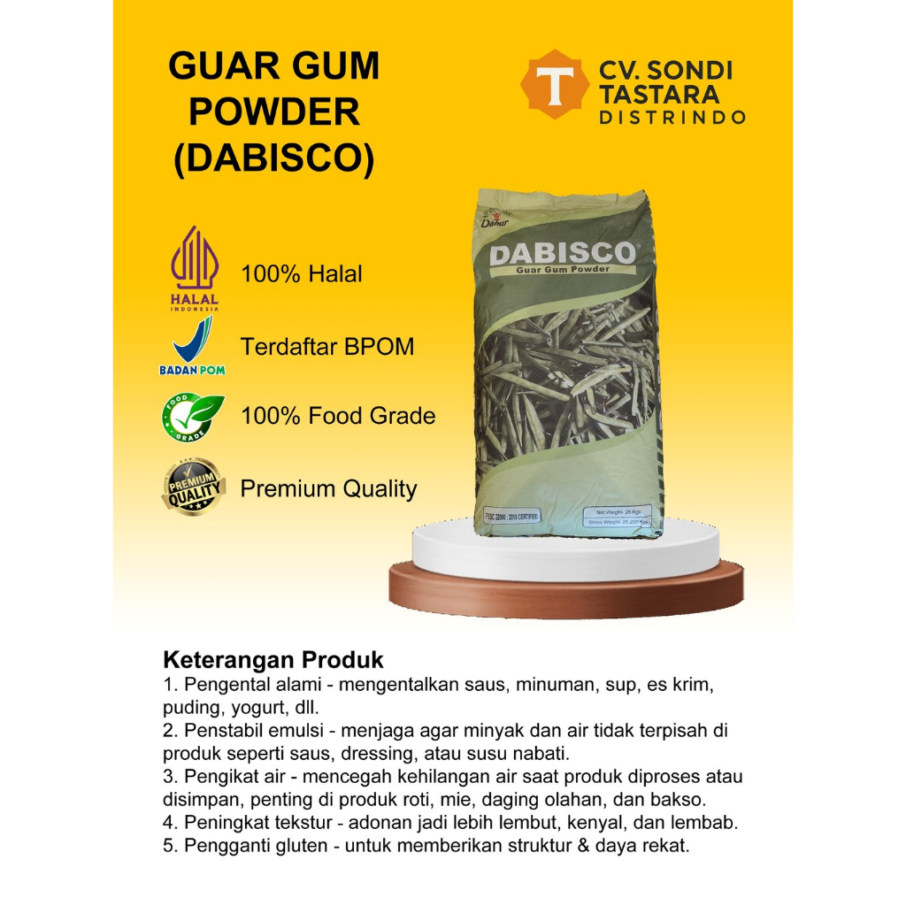 

GUARGUM POWDER EX DABISCO / PENGENTAL PENGENYAL MAKANAN REPACK 500GR