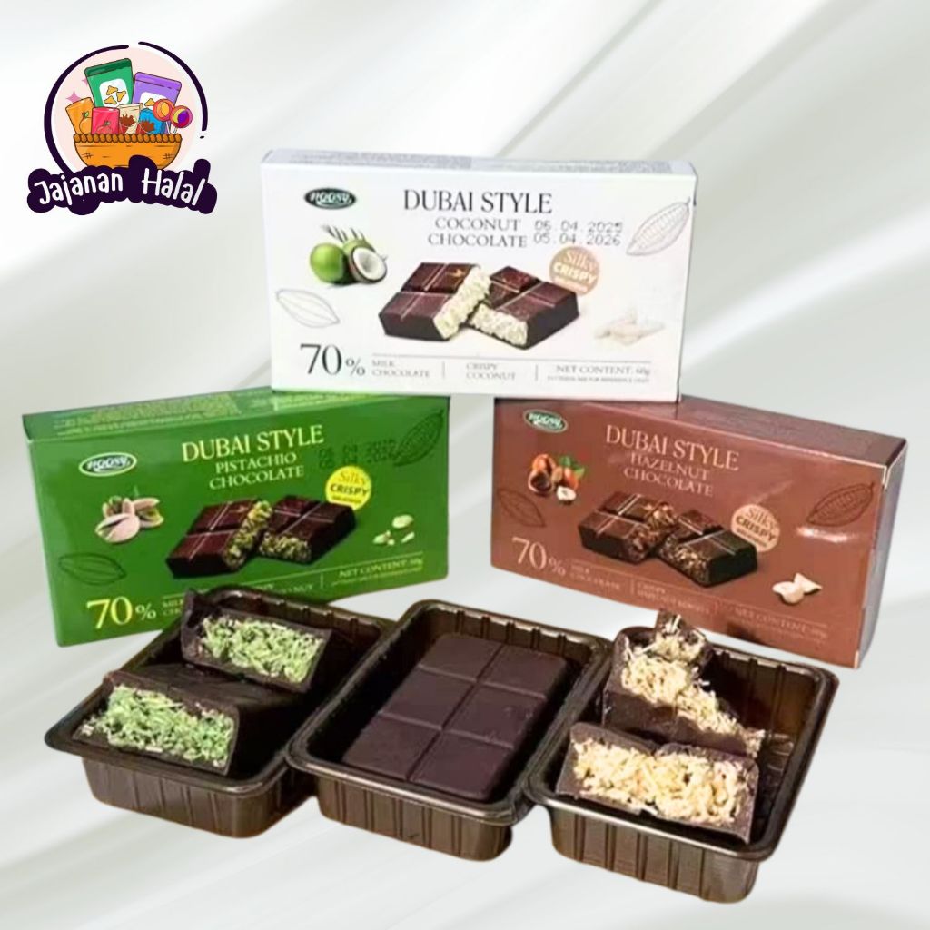 

[ 100% Halal ] Coklat Dubai Viral dengan berbagai varian rasa pistachio , hazelnut , coconut