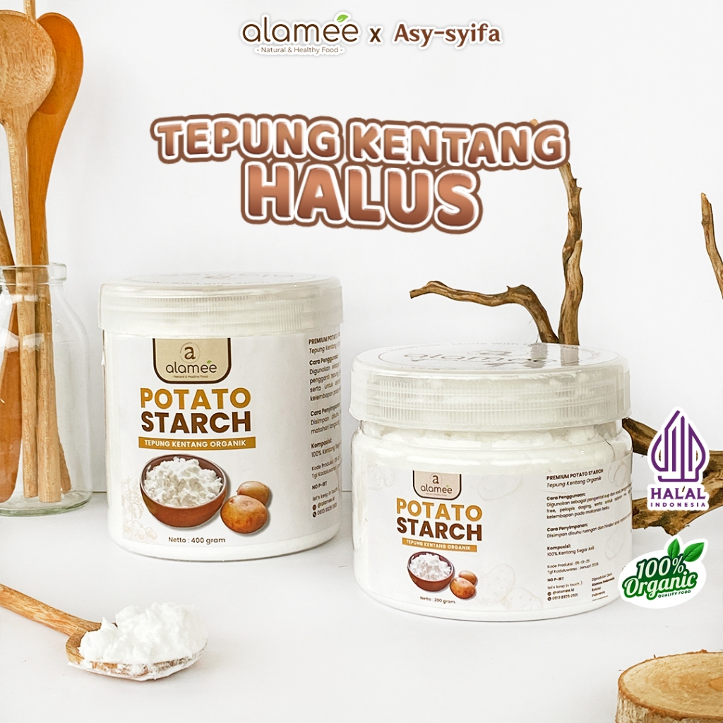 

ALAMEE Tepung Kentang Halus Potato Starch Tepung Kue PREMIUM Mashed Long Potato Powder 200gr