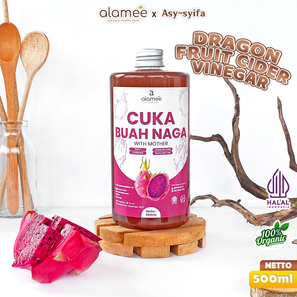 

ALAMEE Cuka Buah Naga Organik Dragon Fruit Cider Vinegar With Mother Fermentasi Probiotik 500ml