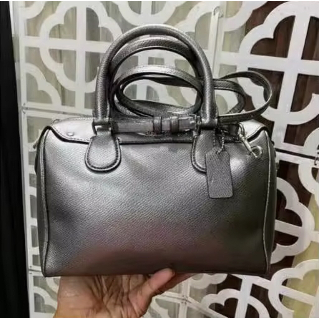 Tas Branded Coach Mini Bennett Satchel Pewter Leather