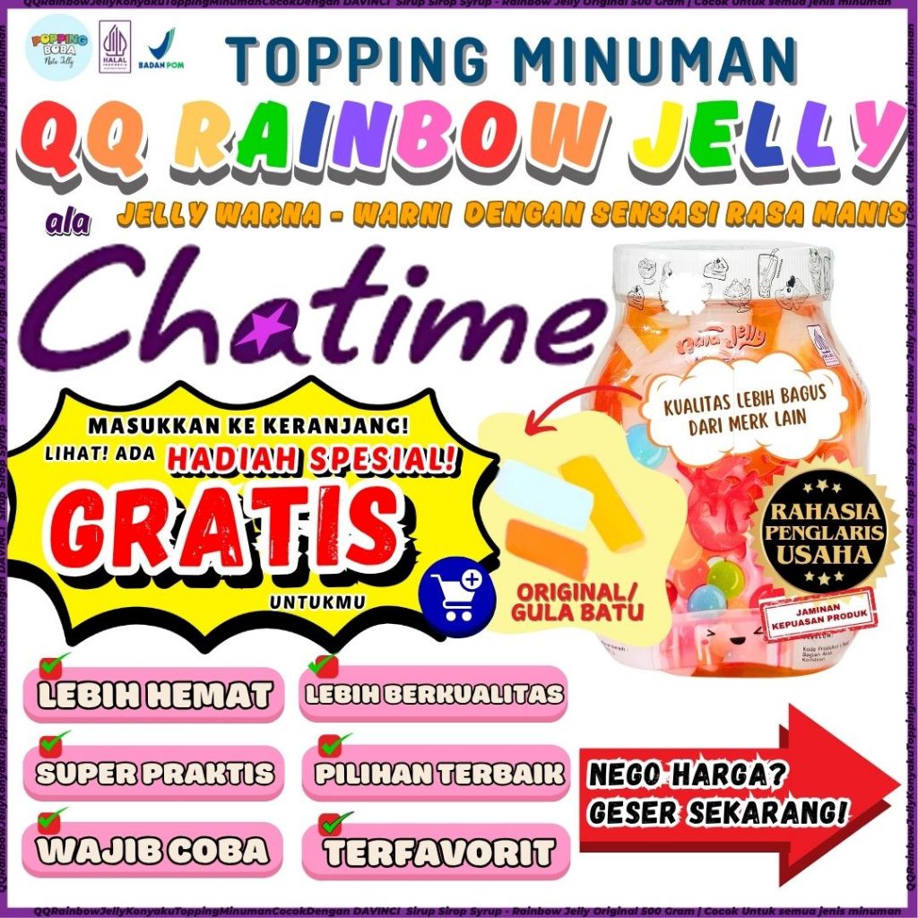 

QQRainbowJellyKonyakuToppingMinumanCocokDengan DAVINCI Sirup Sirop Syrup - Rainbow Jelly Original 500 Gram | Cocok Untuk Semua Jenis Minuman