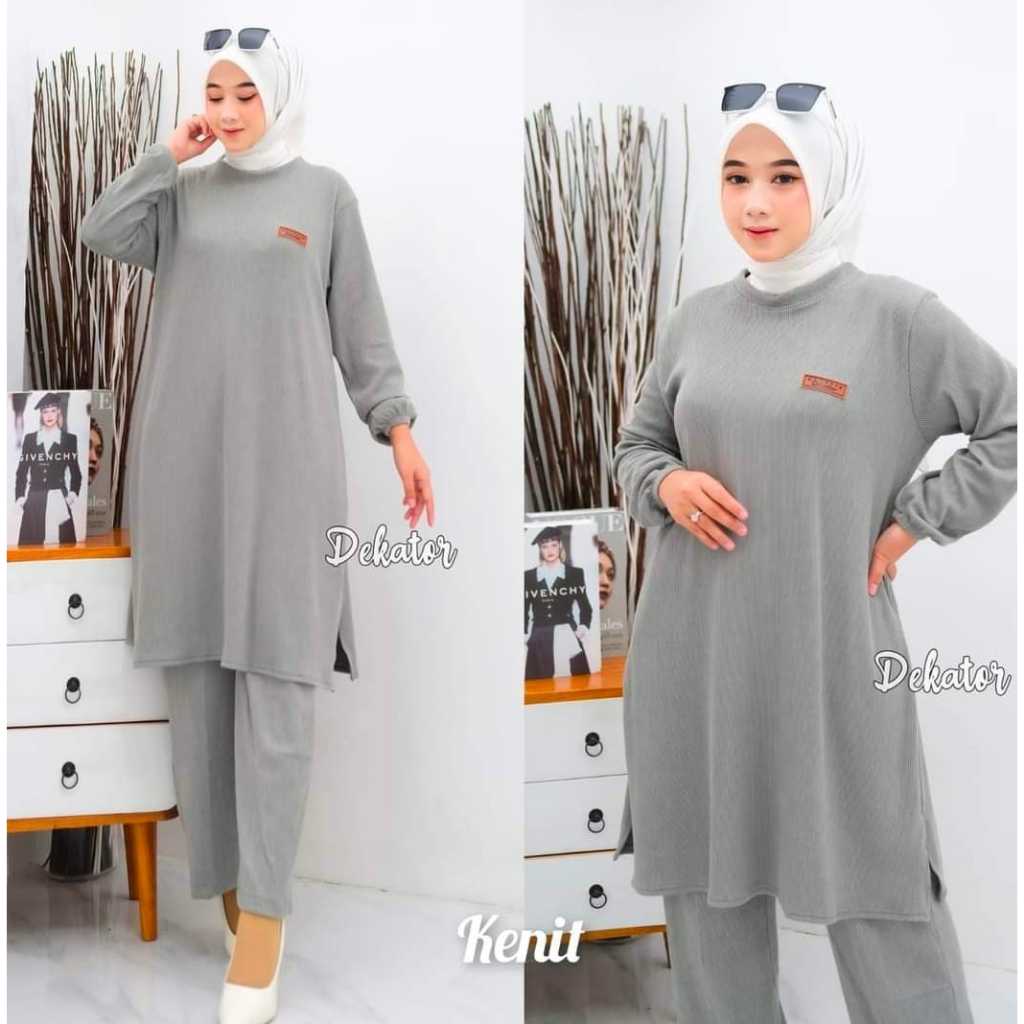 One Set Knite Import Premium Setelan Wanita Jumbo Terbaru  One Set Tunik Polos