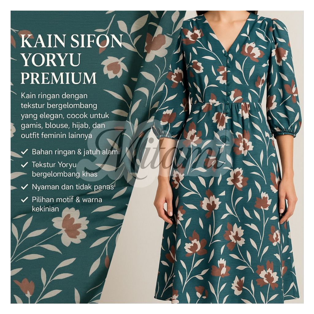 Kain Ceruty Yoryu Motif Printing – Cocok untuk Jilbab, Dress, dan Outerwear (Harga Kain Per½ Meter)