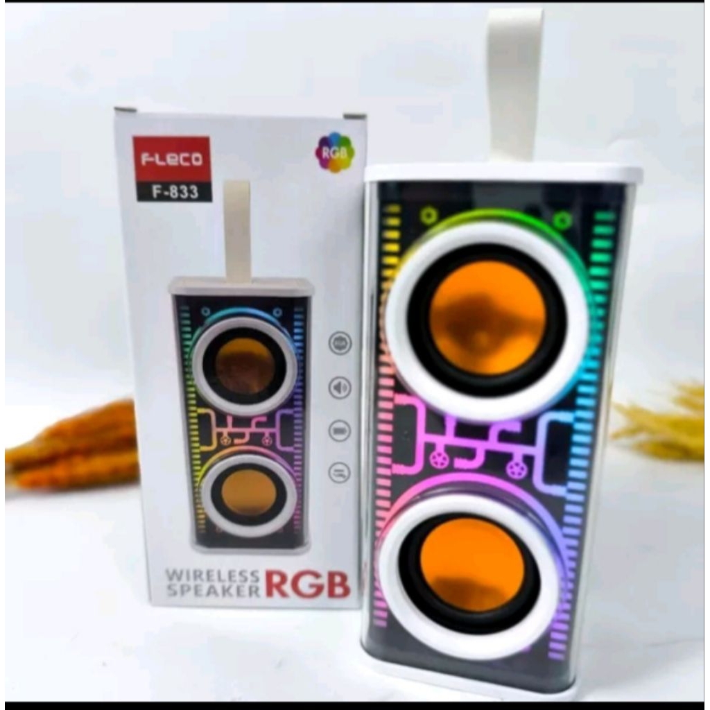New Terbaru Speaker Wireless LED RGB Portable Fleco F-833 Super BASS BT FM AUX Bluetooth Terbaru Ter