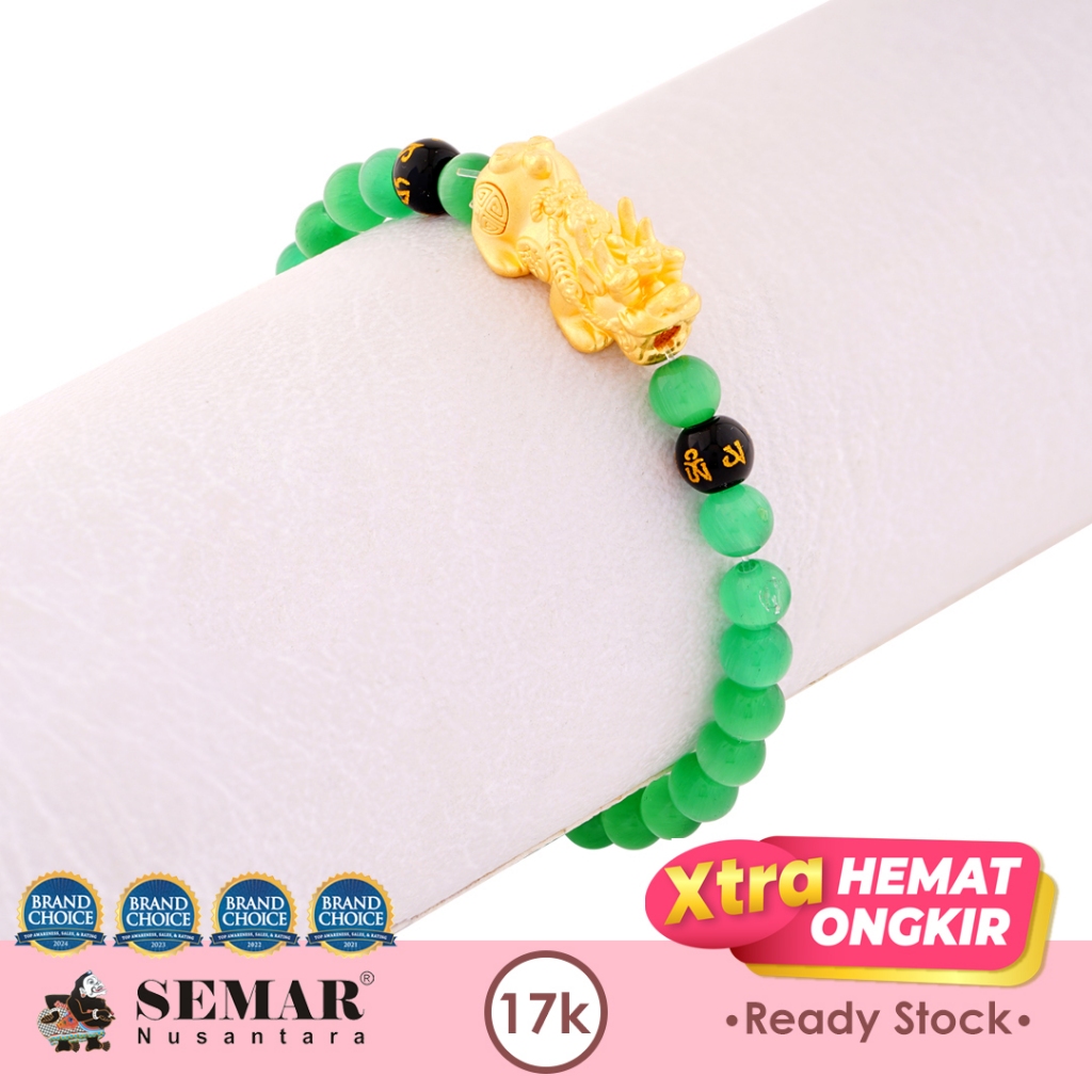 Gelang Emas Giok Hijau Cat Ice Dragon Pixiu Gold 23K Semar Nusantara