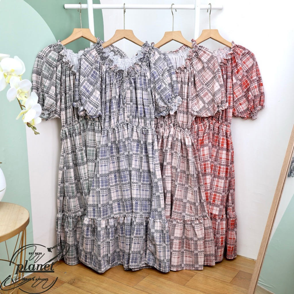 DRESS KERUT DADA MELAR DRESS MOTIF BUNGA BUNGA DASTER BUSUI DASTER RUFLE CANDA DASTER SUSUN LENGAN P