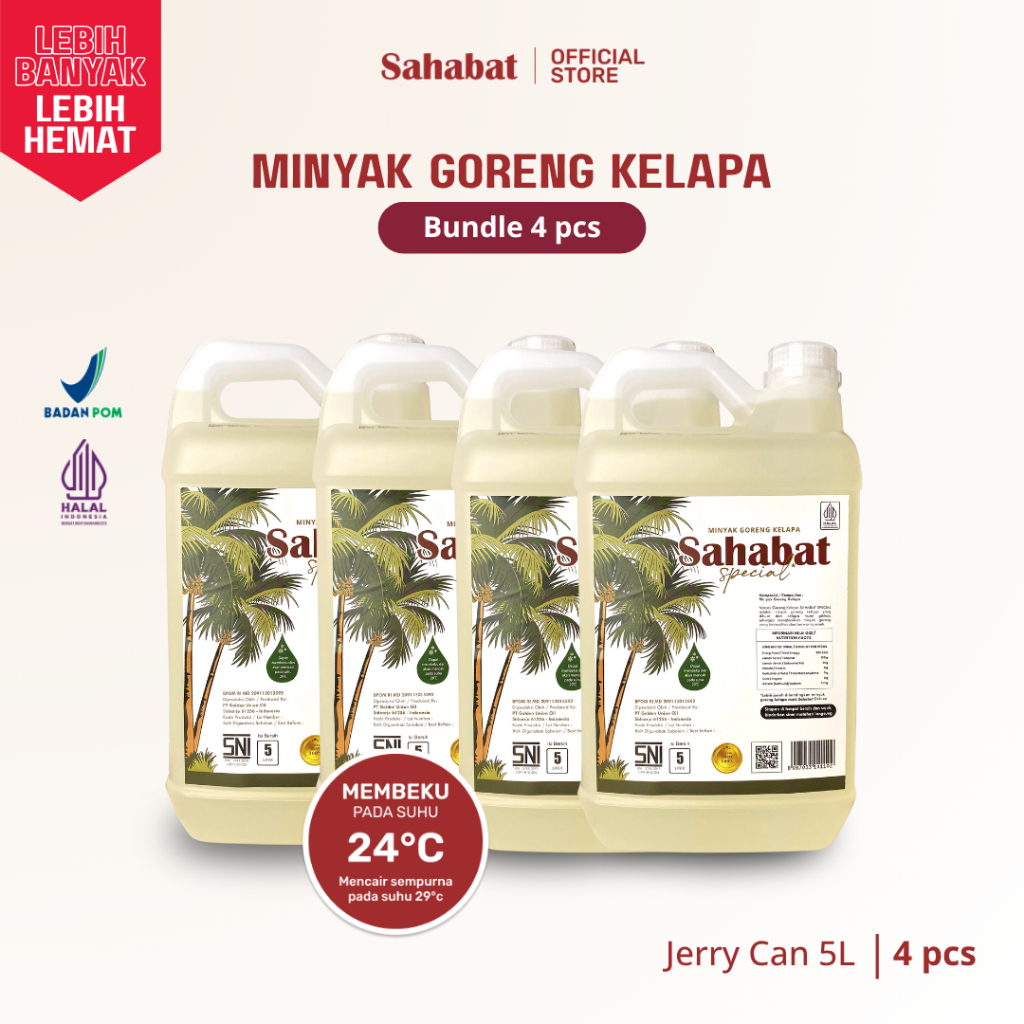 

Sahabat Special Minyak Goreng Kelapa 5L Jerigen (4pcs) - Coconut Cooking Oil | 5 Liter Jerry Can (4 pcs/1 dus)