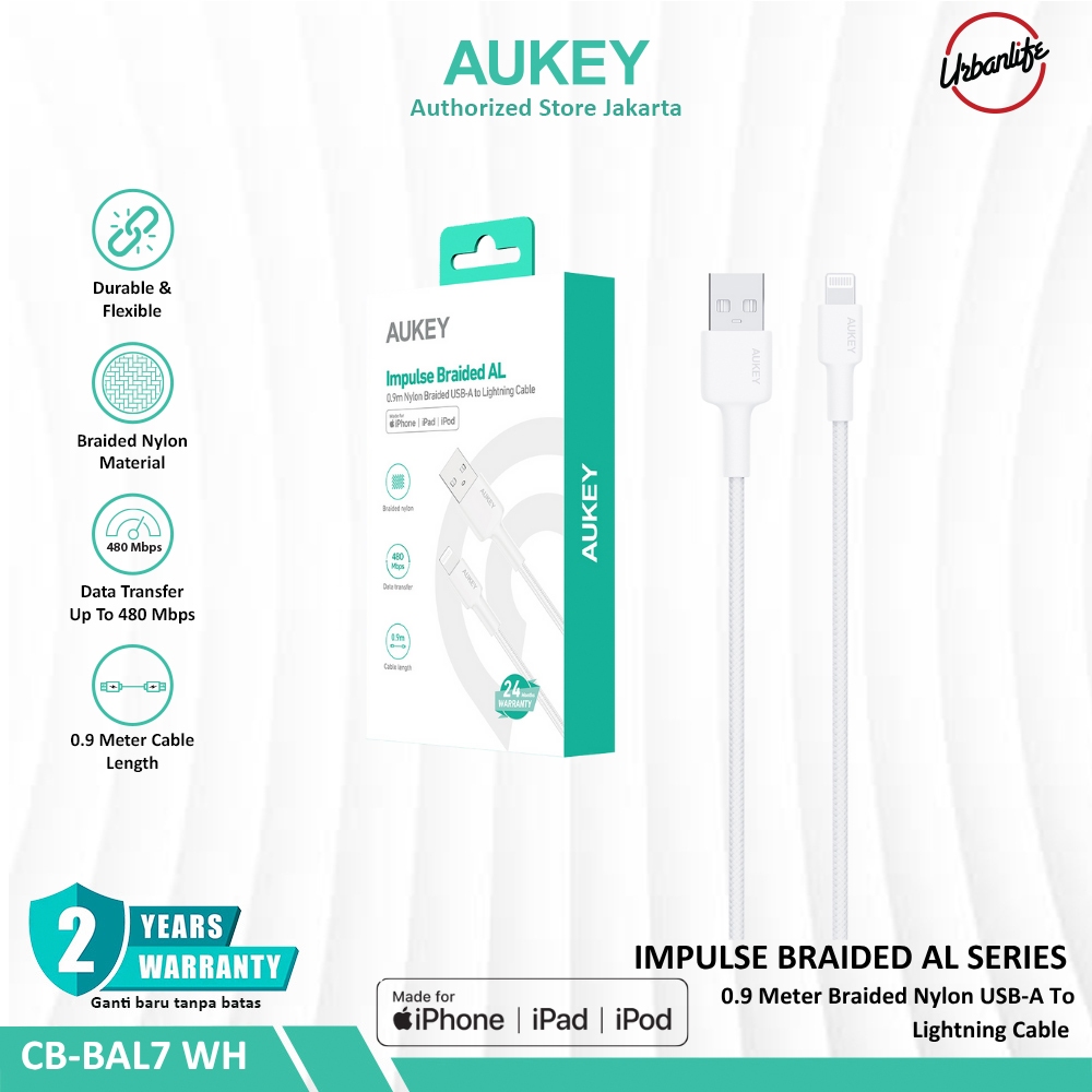 AUKEY KABEL | Impulse Braided A to Lightning 27W 1M MFI Braided Nylon Cable CB-BAL7