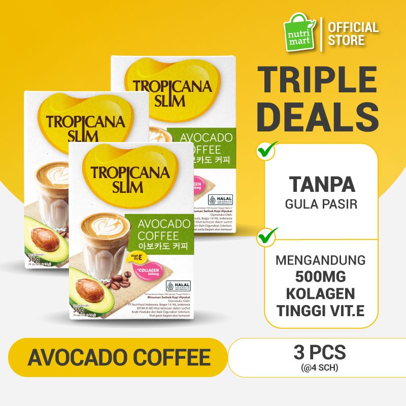 

Triple Pack - Tropicana Slim Avocado Coffee 4 Sachet - Kopi Susu Nikmat Bebas Gula Pasir