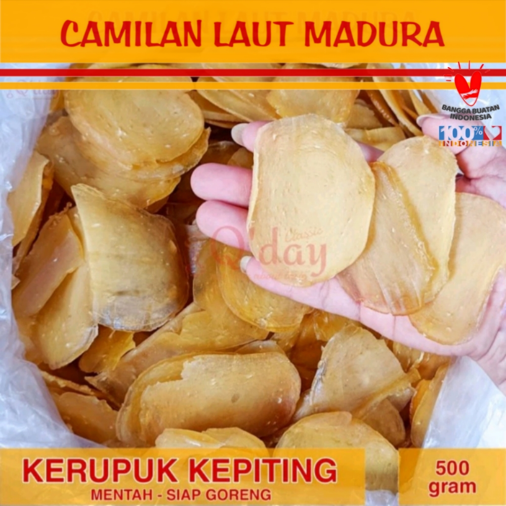 

Kerupuk Kepiting Mentah Siap Goreng Camilan Laut Madura Oleh-oleh khas - 500gr