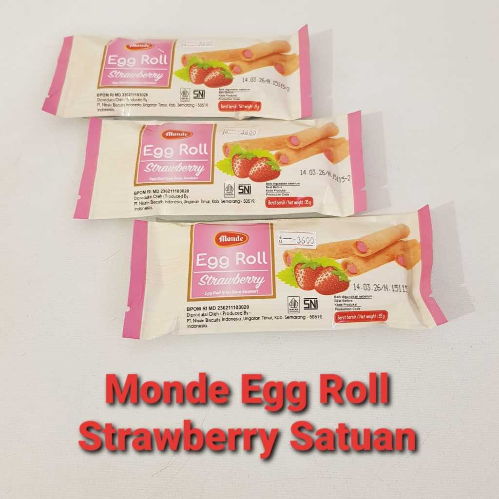 

MONDE EGG ROLL STRAWBERRY 35 gram SATUAN - Snack Monde Egg Roll kemasan hemat