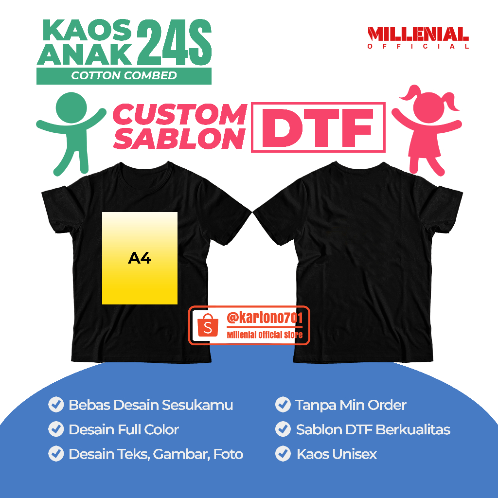 CUSTOM ANAK2 KAOS SABLON DTF GAMBAR  A4