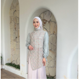 Delova Wardrobe - SAFIRA Blouse Brukat Vintage Premium Bordir Stylish | Outfit Atasan Wanita Modern Outer Rompi Vest Tali Renda Luaran Baju Pakaian Tulle Lace Tile Brokat untuk Lebaran Raya Kebaya Kondangan Kekinian Simple