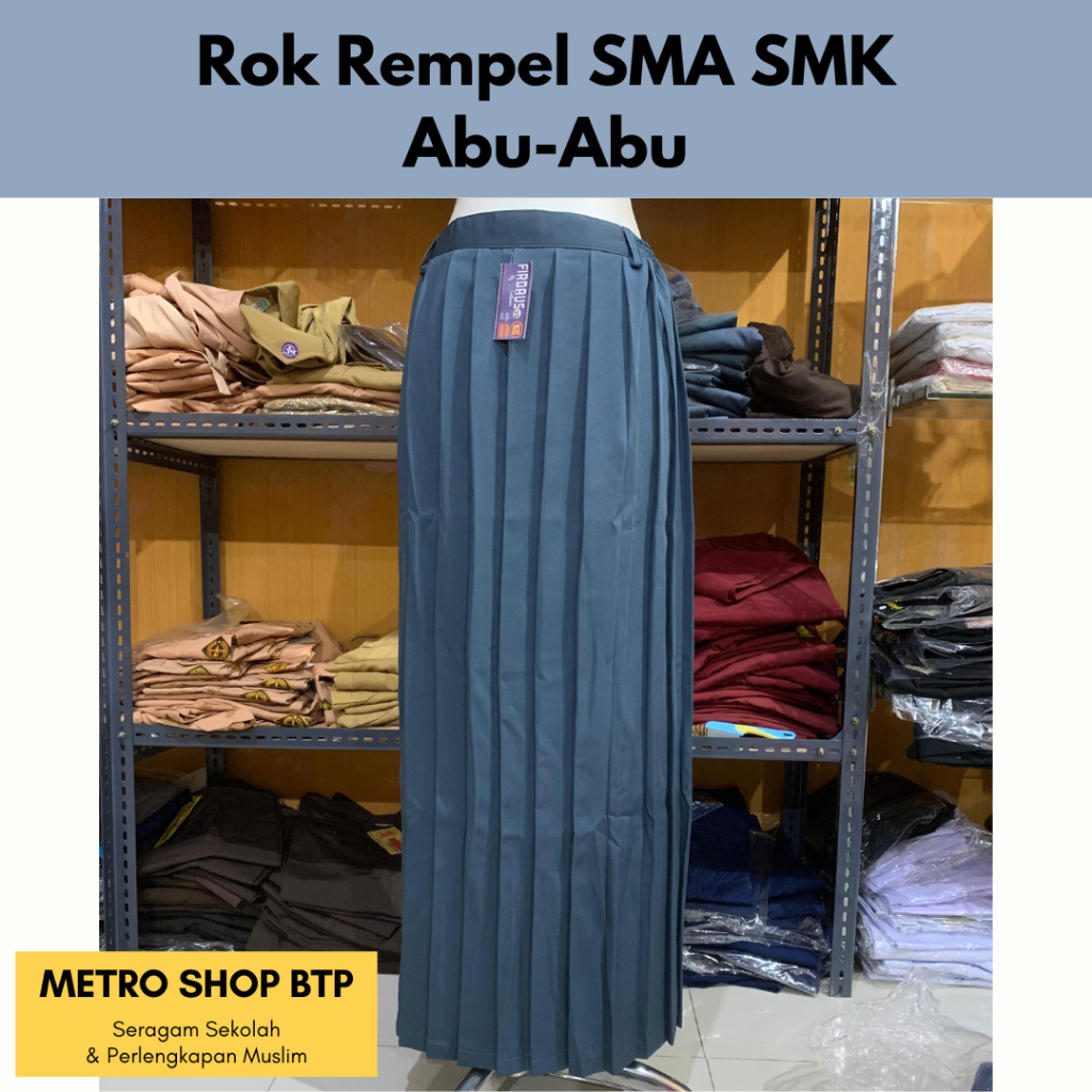 Rok Rempel Sekolah SMA SMK Abu Abu Bahan Premium Firdaus untuk Sekolah Pesantren