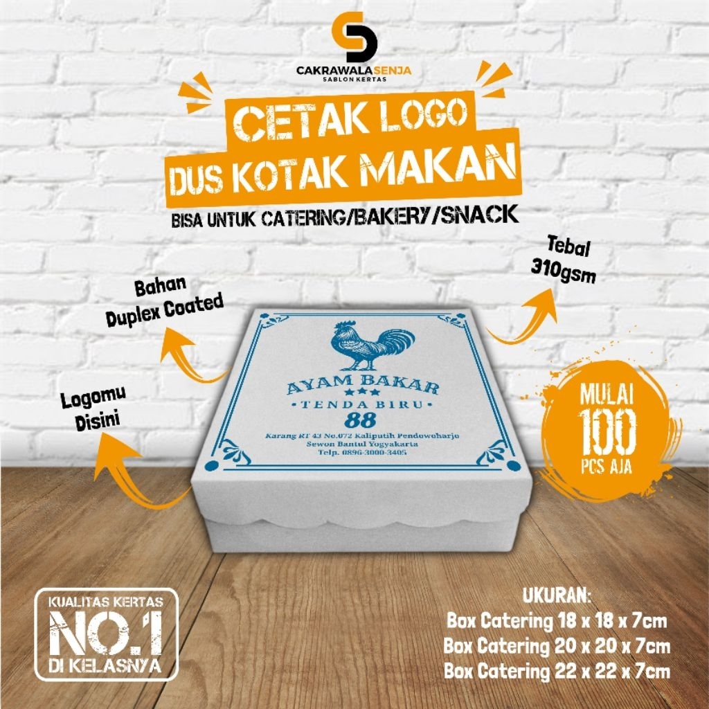 Box Catering Custom Logo 1 Warna – Bahan Duplex Coated Tebal Glossy – Ukuran 18x18x7 cm – Cocok untu