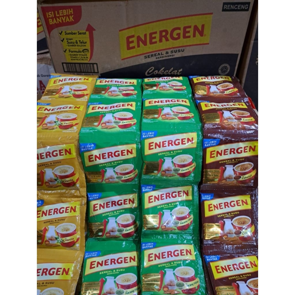 

10 saset Energen minuman sehat setiap hari ada varian kacang hijau/coklat/vanila