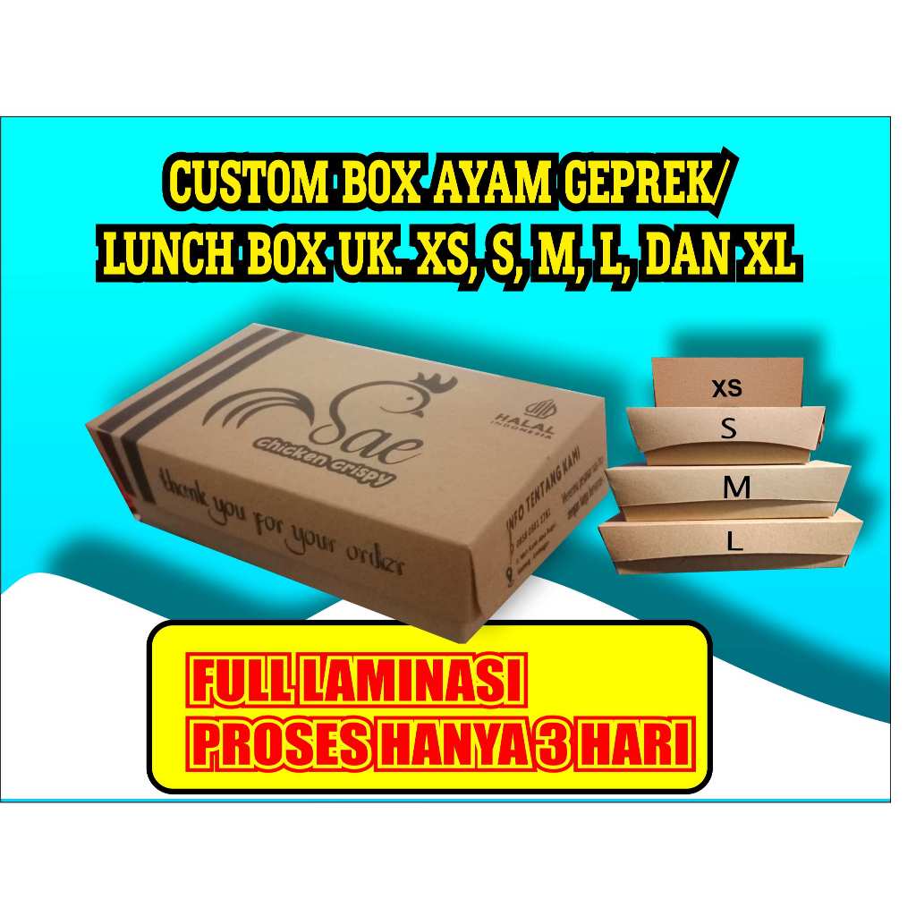 custom lunch box paper  ukuran XS, ,S M ,  L dan XL , SABLON NAMA, LOGO PADA  box makanan