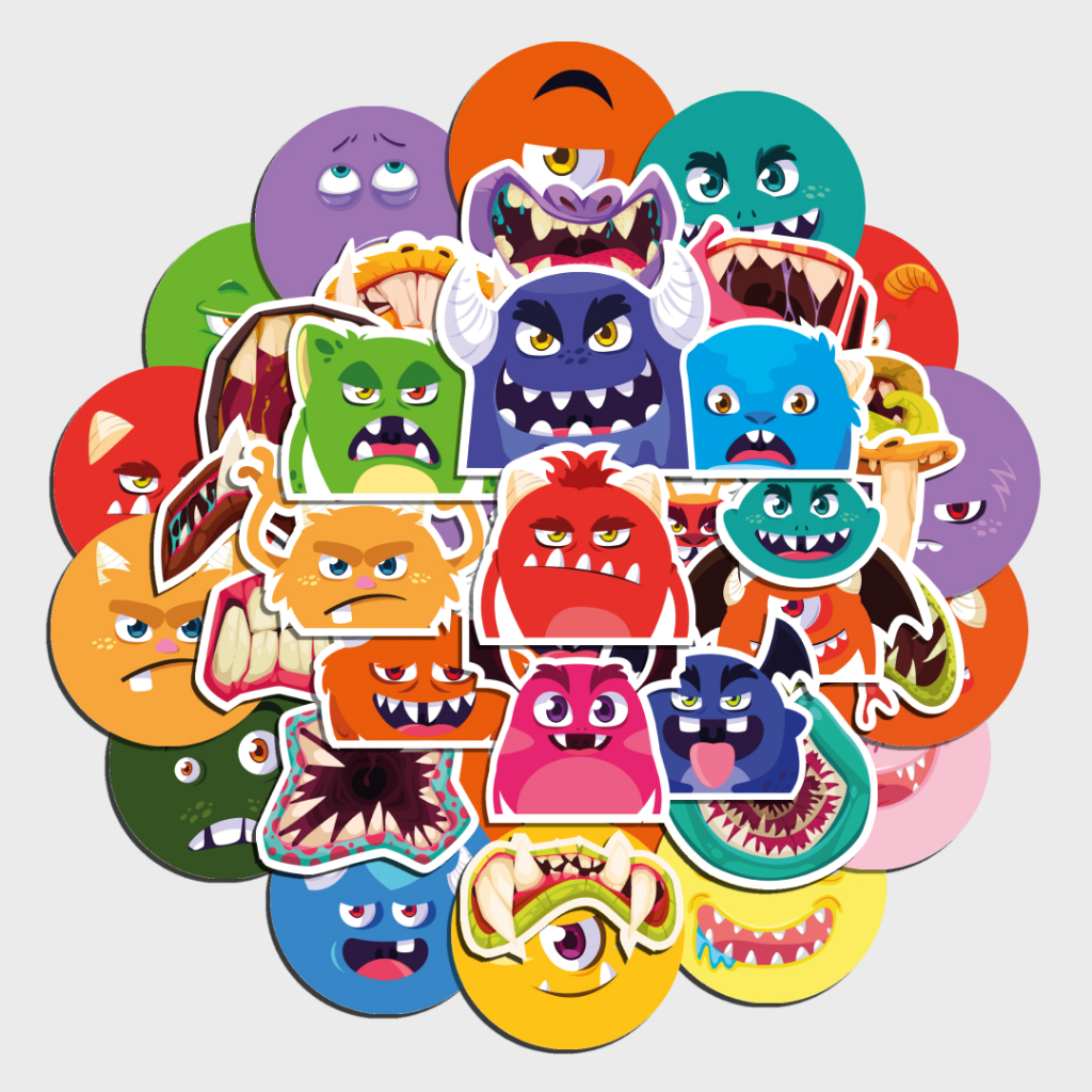 

48 pcs Sticker Monster Aesthetic - Water Resistant Sticker Pack untuk Dekorasi DIY, Laptop, Jurnal, Case HP dan Tab