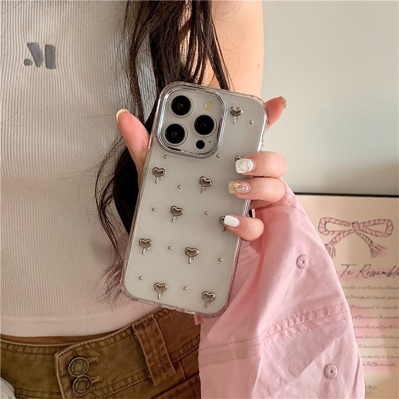 Case Iphone LUX 3D Silver 4 Motif Clear Glitter - Hardcase/Case Hp Compatible For Iphone XR 11 12 13