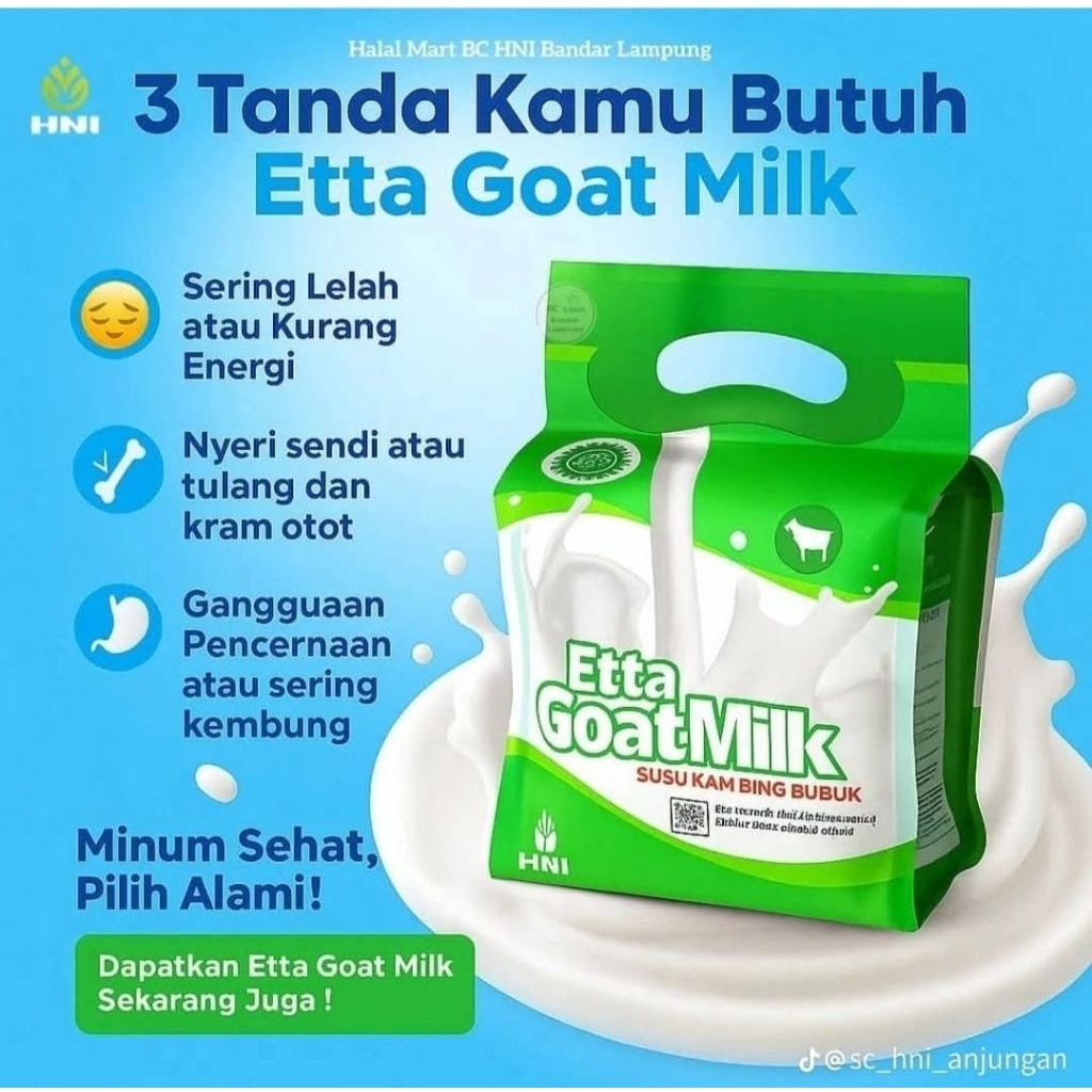 

Etta Goat Milk (EGM) susu Kambing Etawa HNI Untuk kesehatan - Halal