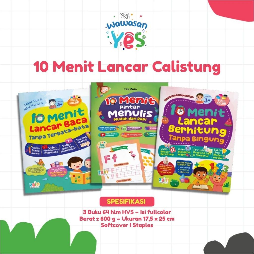 Buku baca montessori membaca metode cepat paket membaca anak belajar membaca ejaan Calistung Zain