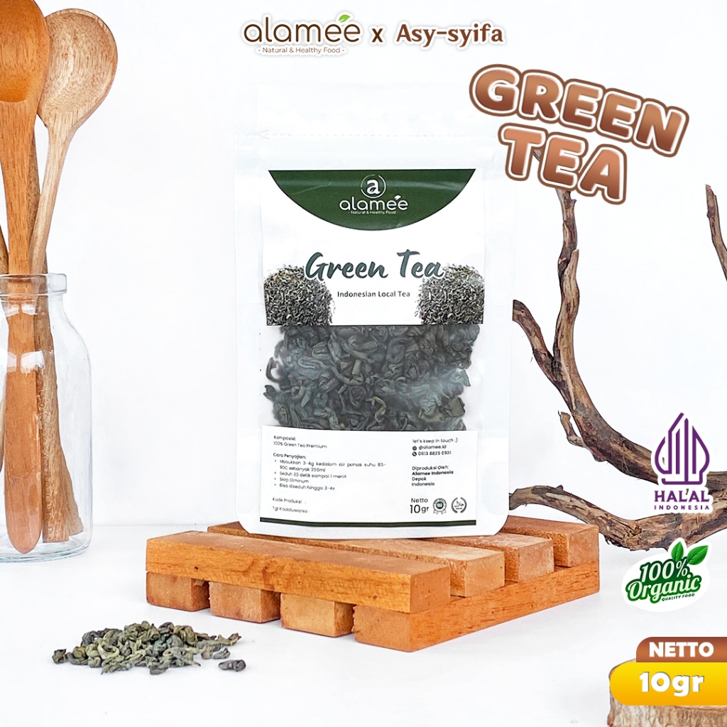 

ALAMEE Teh Hijau Green Tea Organic Kering Organik Greentea Minuman Herbal Siap Seduh Minum 10gr