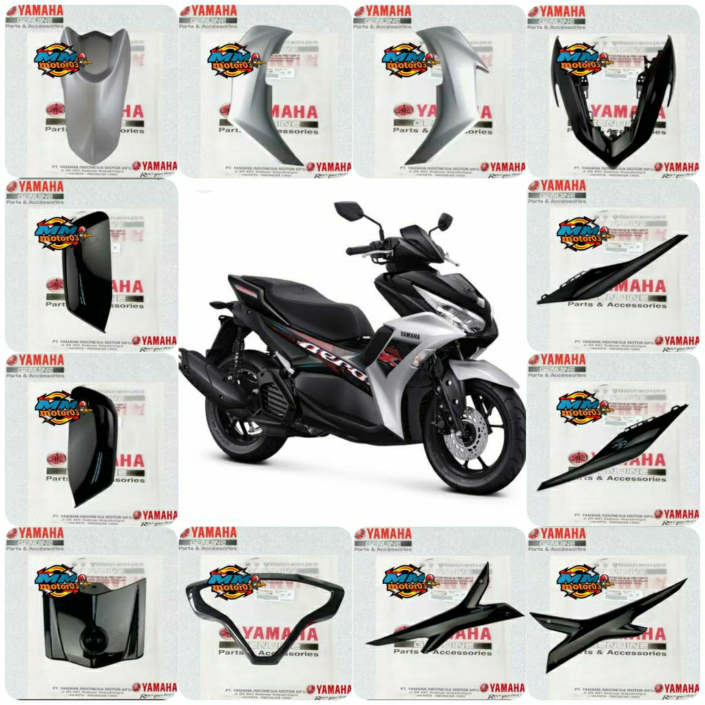 FULL SET COVER BODY HALUS AEROX NEW 155 SILVER GLOSSY HITAM ORIGINAL YGP GENUINE PARTS