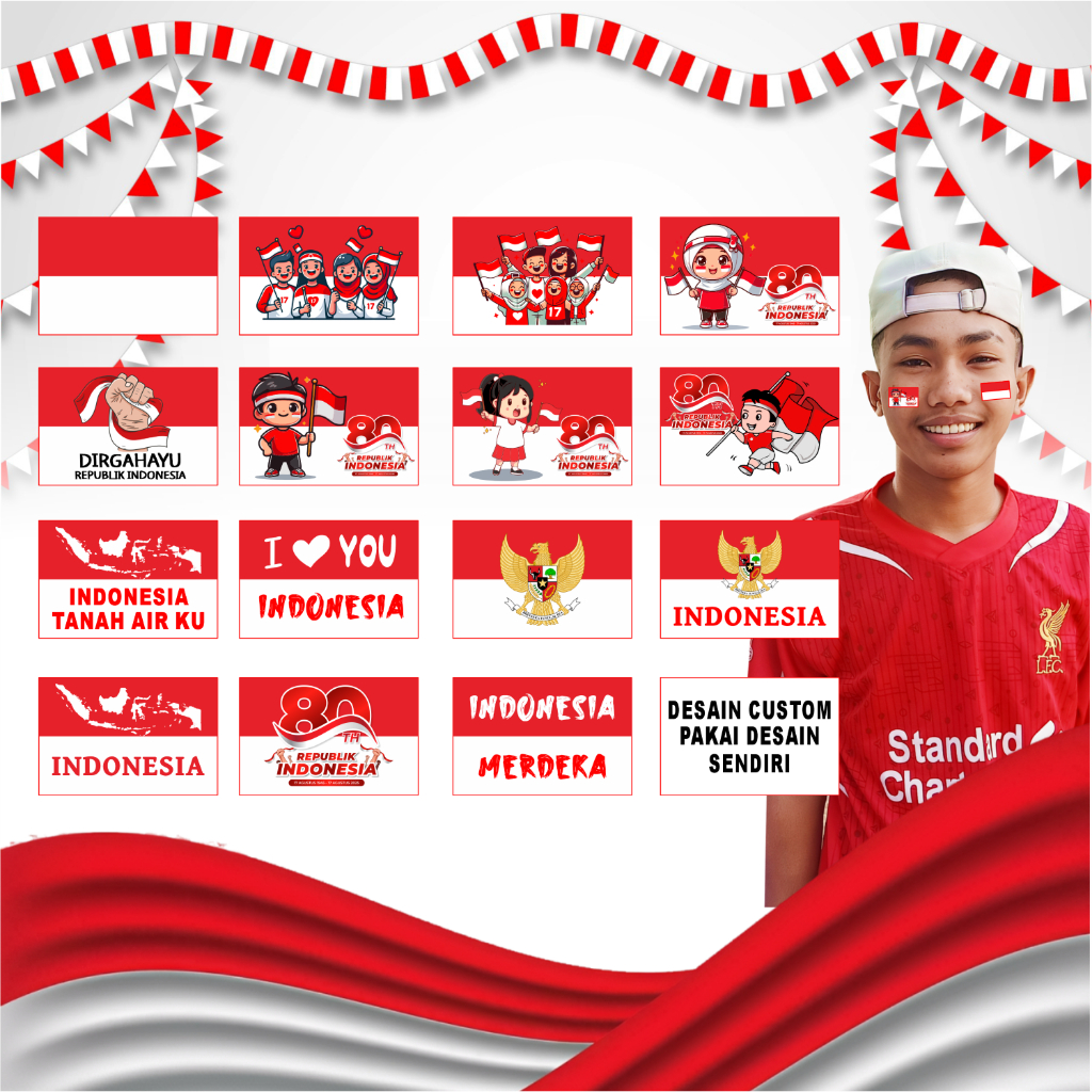 

100pcs Tempelan Sticker / stiker Pipi Bendera merah Putih